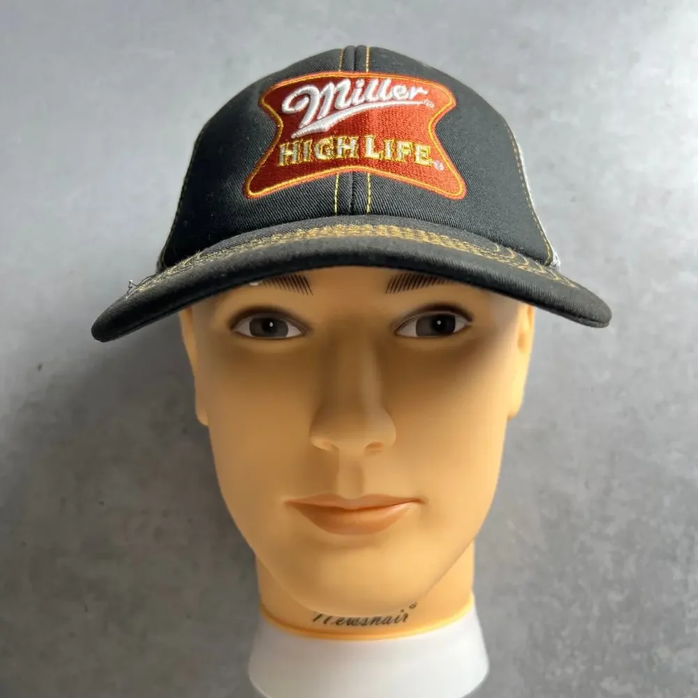 Miller High Life Beer Cap Snapback Mesh Back Adjustable Black and White